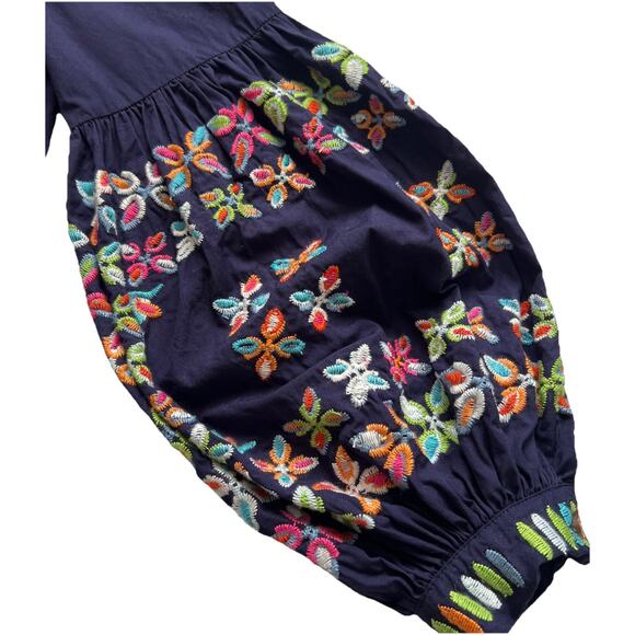 Maeve By Anthropologie Top Womens 6 Blue Sonja Embroidered Blouse Balloon Sleeve - Picture 9 of 11